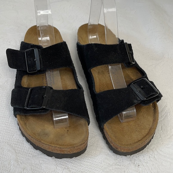 Birkenstock Shoes - Birkenstock Arizona Black Suede Soft Bed Sandals Size 10 (EU41)